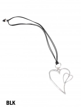 Rope Necklace W/ Double Heart Pendant